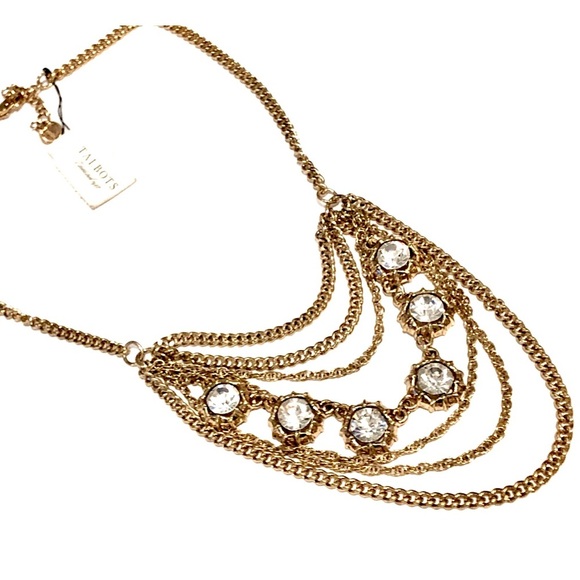 TALBOTS Gold & Crystal Layered Bib Necklace - Picture 3 of 6